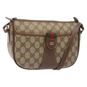 Authentic GUCCI GG Supreme Web Sherry Line Shoulder Bag PVC Beige 001 754 6177